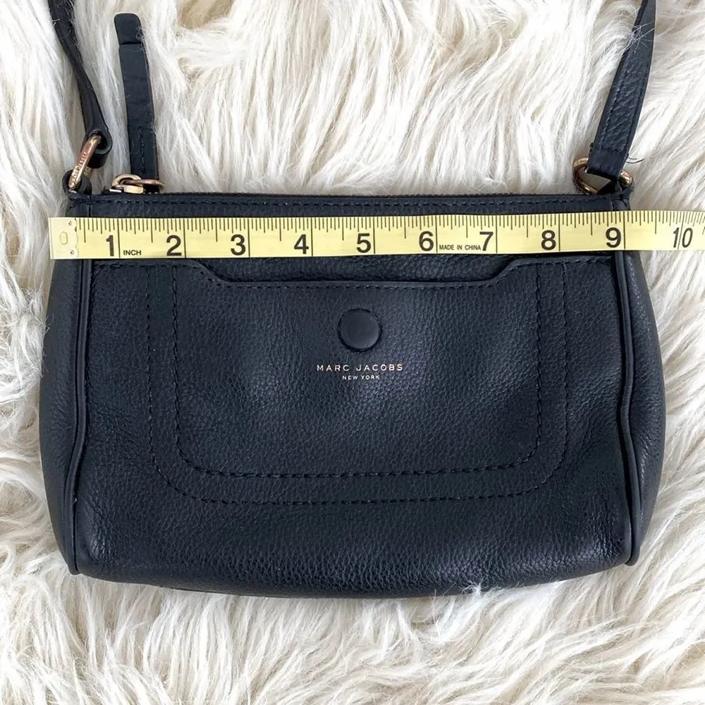 Marc Jacobs Black Leather Crossbody Bag Gold Logo Urban Minimalist Designer